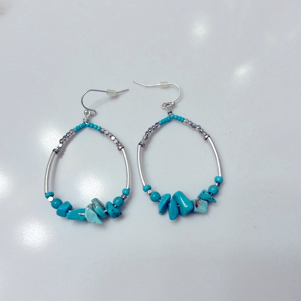 Silver and Turquoise hoops